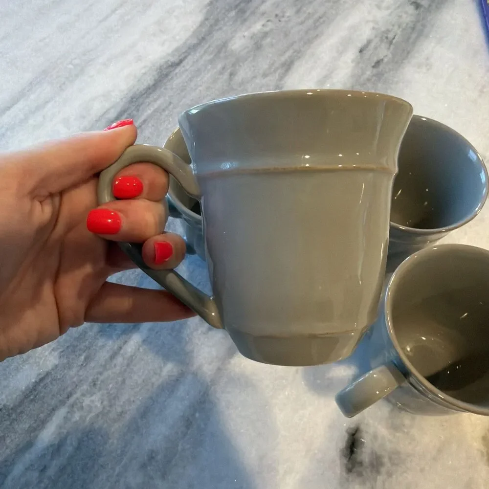 Pottery Barn PB Cambria Stoneware Gray Coffee Tea Cup Mug Set Of 4 Portugal